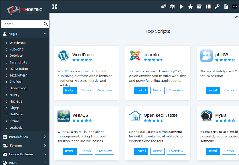 pdHosting cPanel Softaculous Panel