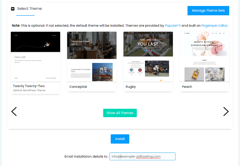 pdHosting WordPress Install Choose Theme