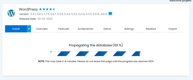 pdHosting WordPress Install Preparing