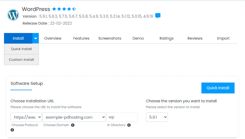pdHosting WordPress Install via Softaculous