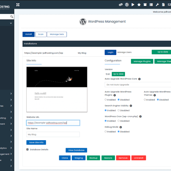pdHosting WordPress Management Panel