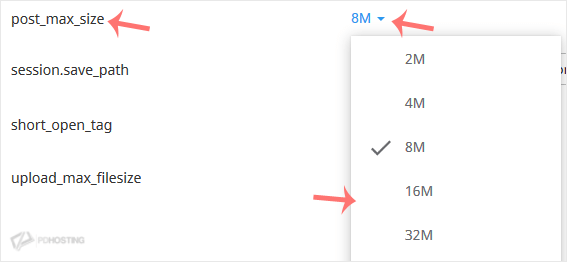 CloudLinux increase php post_max_size value
