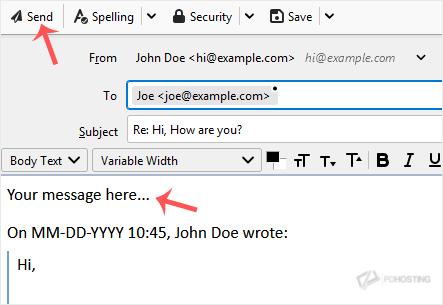 Thunderbird send reply email