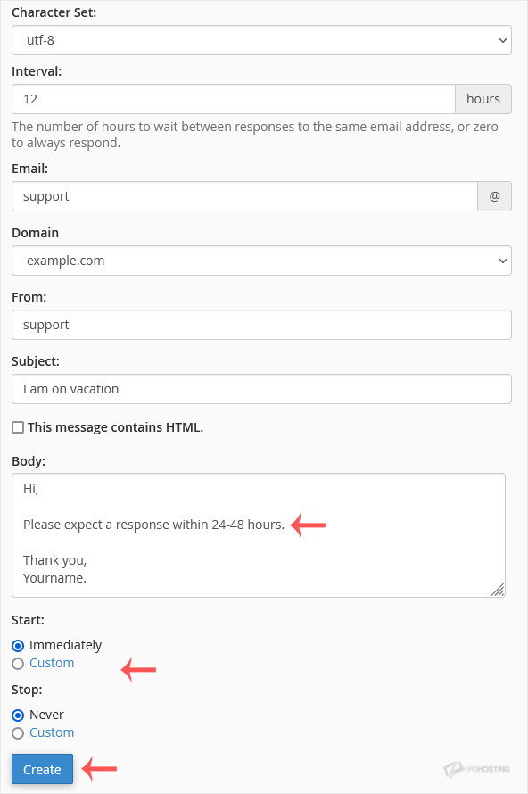 Autoresponer email configuration