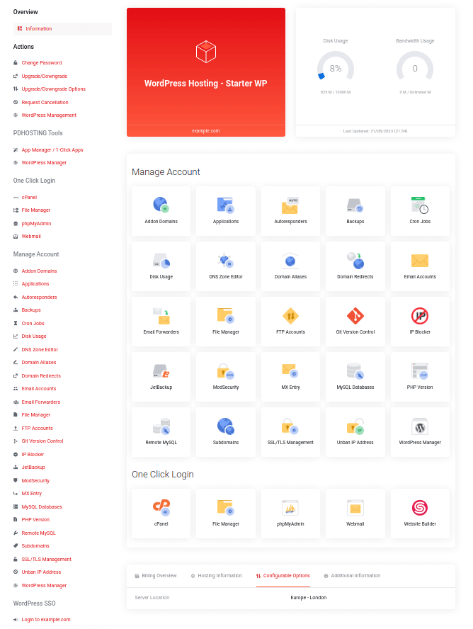 WordPress Hosting Dashboard