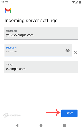 Incoming server settings